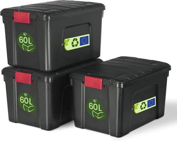 Iris Ohyama, Kapaklı Büyük Saklama Kutuları, Garaj Saklama Kutuları, Kapatma Klipsleri, 60L/3 Paket, Bpa İçermez, G59 X D39,5 X Y35,5 Cm, Sia-60, Siyah ürün görseli 1
