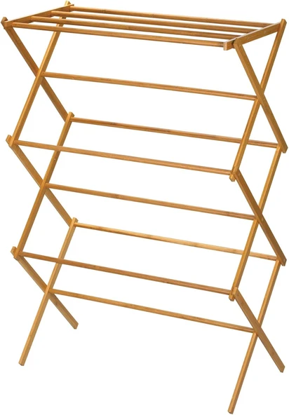 Household Essentials Bambu Katlanır Elbise Kurutma Rafı, Lüks Çamaşır Rafı, 11 Dübelli, Çevre Dostu, Sağlam Çerçeve, Düz Kurutma Rafı ürün görseli 1