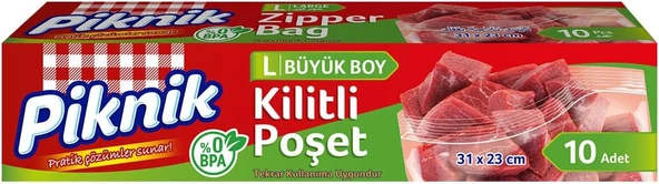 Piknik Gıda Ambalaj Kilitli Poşet Büyük 10'Lu 1396 ürün görseli 1
