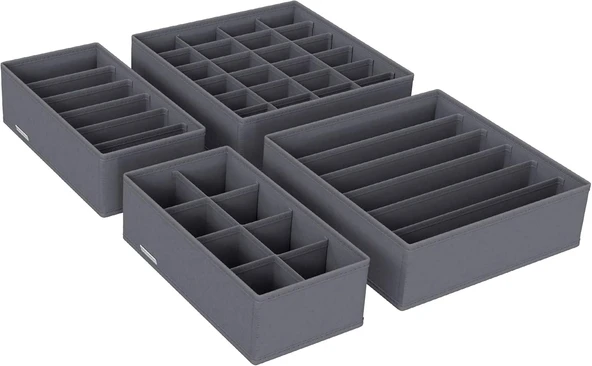 Songmics İç Giyim Saklama Kutuları, Çekmece Organizatörü, Dolap Organizeri, Katlanabilir, Sütyen, İç Çamaşırı, Çorap, Kravat İçin Katlanır Kutu, Kumaş Kutu 4'Lü Set Gri, Rus04Gy ürün görseli 1