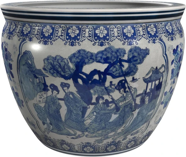 Oriental Furniture 30,48 Cm Bayan Beyaz Porselen Balık Kasesi ürün görseli 1