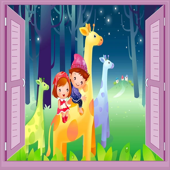 Çocuk Odası Bebek Odası Pencere Poster Duvar Kağıdı Zürafa ürün görseli 1