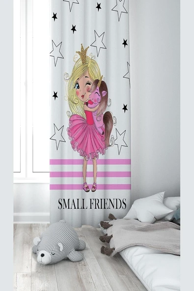 Pelangi Beyaz Prensen Unicorn Desenli Dijital Baskı Yıkanabilir Bebek Çocuk Odası Fon Perdesi, Pembe-Beyaz 70 X 240 ürün görseli 1
