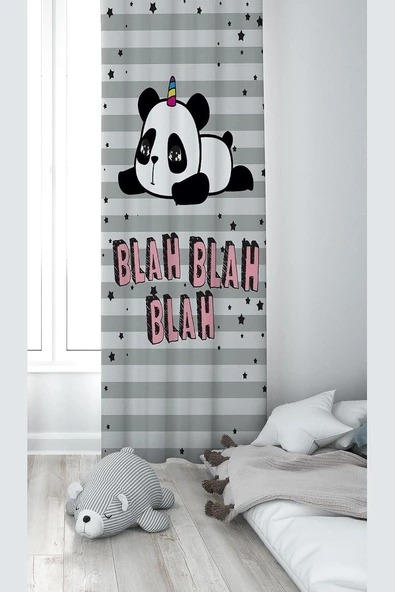 Pelangi Gri Panda Desenli Dijital Baskı Yıkanabilir Bebek Çocuk Odası Fon Perdesi, Gri 70 X 200, 110381702001 ürün görseli 1