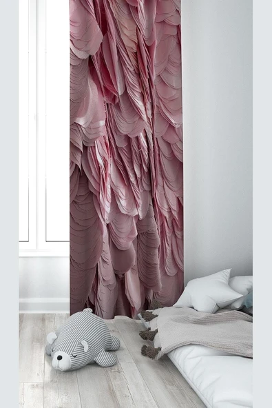 Pelangi Pembe Katmanlı Desenli Dijital Baskı Yıkanabilir Bebek Çocuk Odası Fon Perdesi, Pembe 140 X 240 ürün görseli 1