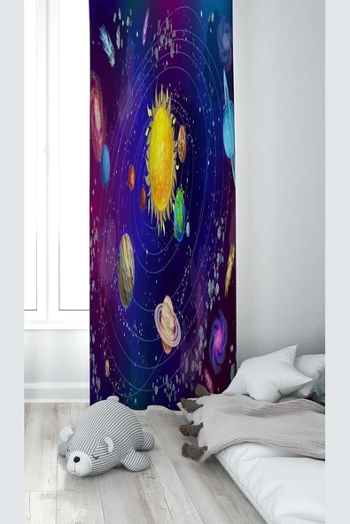 Pelangi Samanyolu Temalı Dijital Baskı Yıkanabilir Bebek Çocuk Odası Fon Perdesi, 140 X 240 ürün görseli 1
