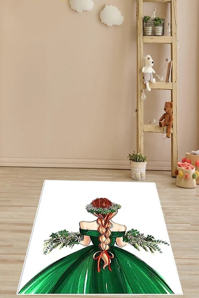 Pelangi Desenli Dijital Baskı Yıkanabilir Kaymaz Taban Tutmaz Halı, Yeşil 80 X 150 ürün görseli 1