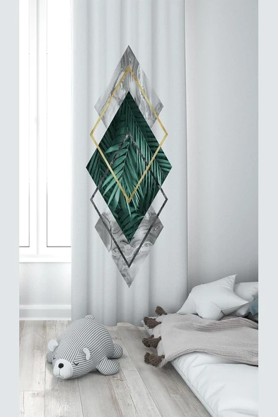 Pelangi Beyaz Doğa Yaprak Desenli Dijital Baskı Yıkanabilir Bebek Çocuk Odası Fon Perdesi, Yeşil-Beyaz 70 X 270 ürün görseli 1