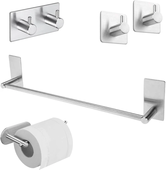 Deltahome Paslanmaz Çelik Set 40Cm Havluluk - Tuvalet Kağıdı Askılığı - Askılık Bornozluk - Kendinden Yapışmalı ürün görseli 1