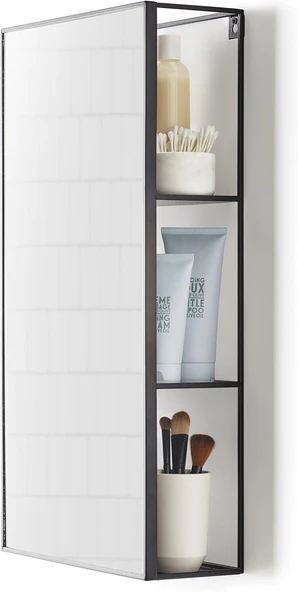 Umbra Cubiko 24X12 Inç Dikdörtgen Siyah Metal Banyo Aynası Depolama Dolabı 3 Raflı ürün görseli 1