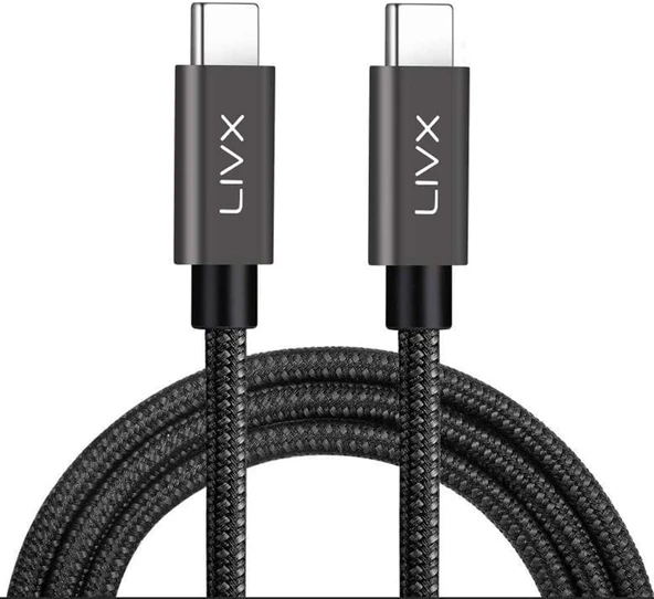Livx Solid 100W 5A Type C To Type C 2 Metre Hızlı Data Kablosu Halat Örgülü Space Gray ürün görseli 1