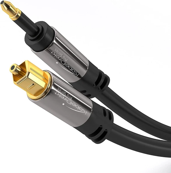 Kabeldirekt – 1,5M – Toslink Kablosu (Dijital Ses Kablosu, Optik, Toslink-Mini Toslink, Fiberoptik Kablo/Lwl, Dijital Ses Sinyalini Televizyona/Amplifikatöre/Hi-Fi Cihaza Iletir, Siyah) ürün görseli 1