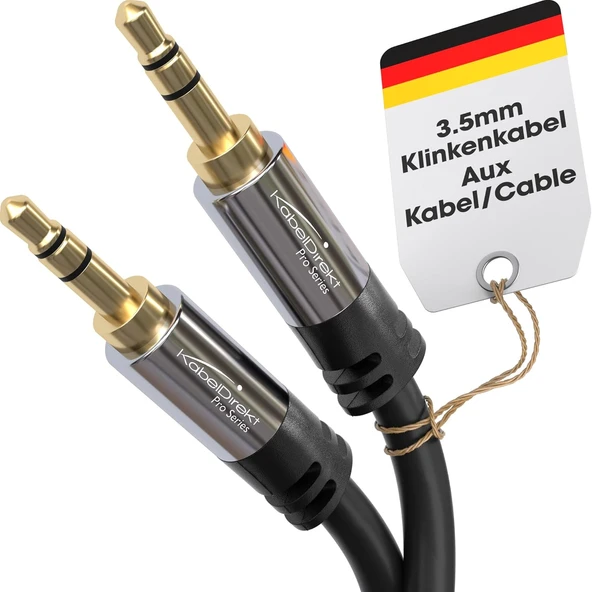 Kabeldirekt – Aux Kablosu, 3,5Mm Jak Kablosu – 1,5M – Kırılmaya Dayanıklı Metal Fişler – 0,3-10M Arasında Mevcut (Ses/Kulaklık Kablosu/Aux Kablo, Pc/Dizüstü Bilgisayar, Araba Hifi, Siyah) ürün görseli 1
