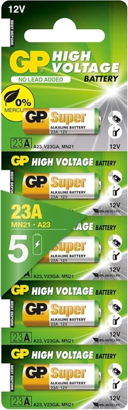 Batteries Gp23A Süper Alkalin 23A/Mn21/V23Ga Boy Pil, 12 Volt, 5'Li Kart, Bakır/Beyaz/Yeşil ürün görseli 1