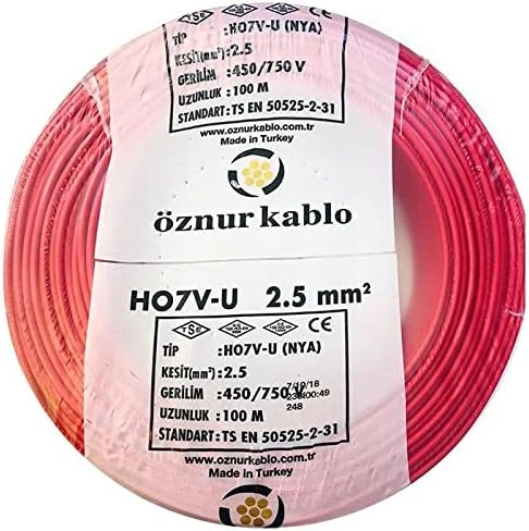Öznur Kablo 2,5Mm2 Nya Tek Damar Kırmızı 100 ürün görseli 1