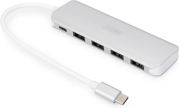 Digitus Da-70242-1 – Usb Hub – 4 Port Usb 3.2 Gen 1 Hub Tip C – 5 Gbit/S'Ye Kadar Süper Hızlı Veri Aktarımı – Kompakt Taşınabilir – Tak Çalıştır – Pc, Dizüstü Bilgisayar Için – Gümüş ürün görseli 1