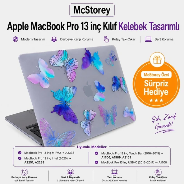 Mcstorey 13 Çiçek Desenli A1706 A1708 A1989 A2159 A2251 A2289 A2338 M1 M2 Baskılı Kristal Sert Kapak Mor ürün görseli 1