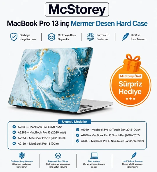 Mcstorey 13 Mermer Desenli A1706 A1708 A1989 A2159 A2251 A2289 A2338 M1 M2 İnce Hafif Sert Kapak R-847 ürün görseli 1