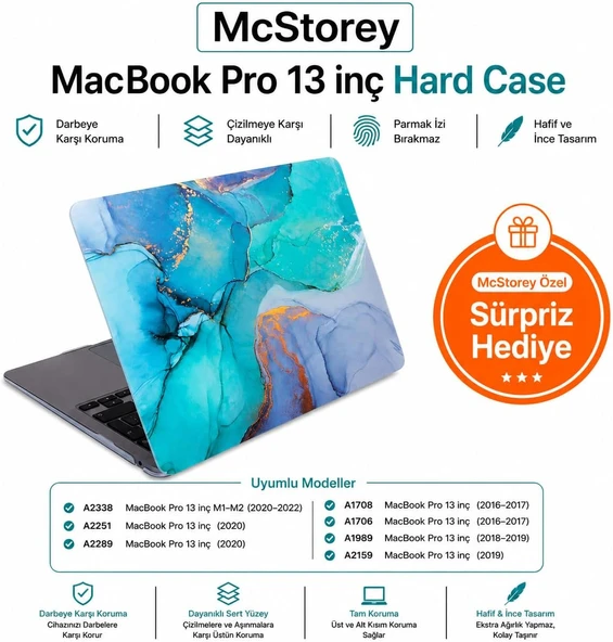 Mcstorey 13 İnç M1 M2 A2338 | Mermer Desenli Hard Case Sert Kapak | A1706 A1708 A1989 A2159 A2251 A2289 Kılıfı Yeşil ürün görseli 1