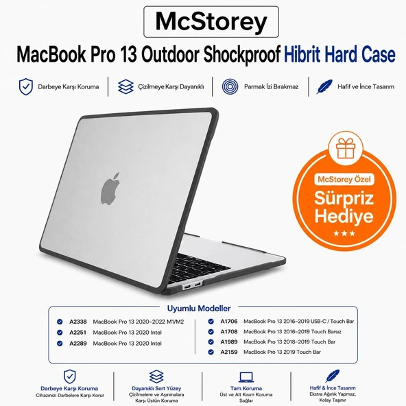 Mcstorey 13 Darbe Korumalı A1706 A1708 A1989 A2159 A2251 A2289 A2338 M1 M2 Mat Sert Kapak Şeffaf ürün görseli 1