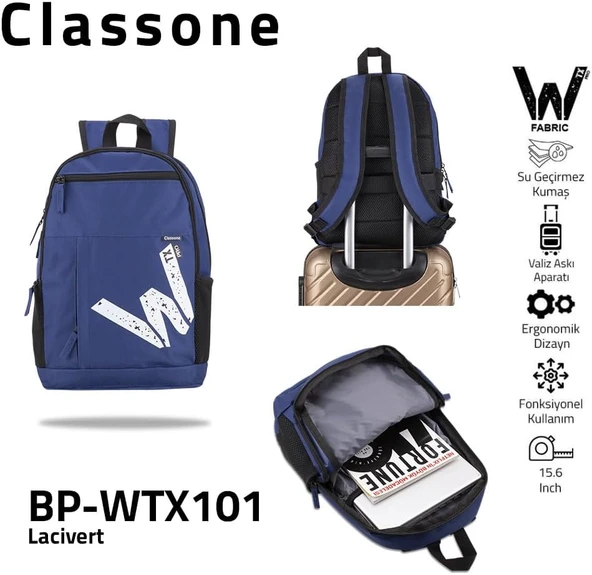 Classone Bp-Wtx101 Wtxpro Serisi15.6 Inch Macbook, Notebook, Laptop, Çantası-Lacivert ürün görseli 1