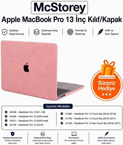 Mcstorey 13 İnç A2338 M1 M2 Kumaş Kaplama Sert Hard Case A1706 A1708 A1989 A2159 A2251 A2289Pembe ürün görseli 1
