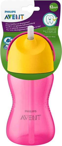 Pipetli Bardak, 12 Ay+, 300 Ml, Desenli, Damlatmaz, Kolay Tutuş, Bulaşık Makinesinde Yıkanabilir, Bpa İçermez, Pembe, Scf798/02 ürün görseli 1