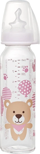 Nip 250 Ml Antikolik Cam Biberon (Kız, 0-6 Ay, Pembe) ürün görseli 1