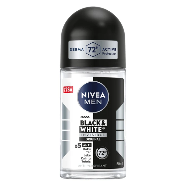 NIVEA MEN Erkek Roll-on Deodorant Black&White Invisible Original 72 Saat Anti-perspirant Koruma 50ml (3'li Paket) ürün görseli 1