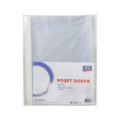 Aro Poşet Dosya 100 Lü - Fotokopi Çekilebilir, Delikli Şeritli 8'li Avantaj Paketi ürün görseli 1