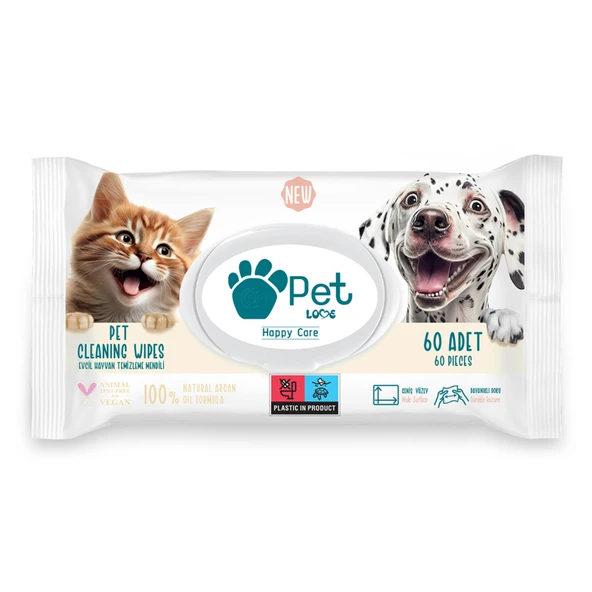Pet Love Evcil Hayvan Temizleme Mendili 60'lı (5'li Paket) ürün görseli 1