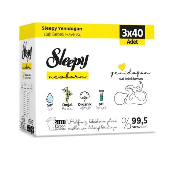 Sleepy Natural Yenidoğan Islak Havlu 3 x 40'lı (4'li Paket) ürün görseli 1