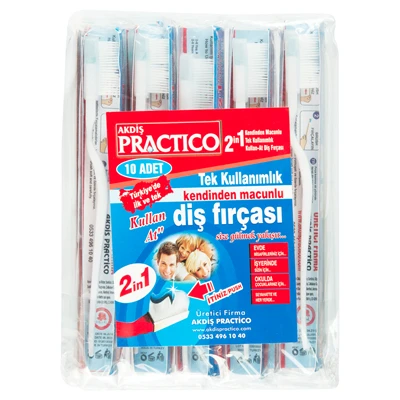 AKDIS PRACTICO Tek Kullanımlık Karton Diş Fırçası 10 Paket 8'li Avantaj Paketi ürün görseli 1