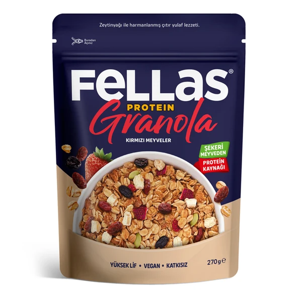 Fellas Vegan Protein Granola Kırmızı Meyveler 270 G (6'li Paket) ürün görseli 1