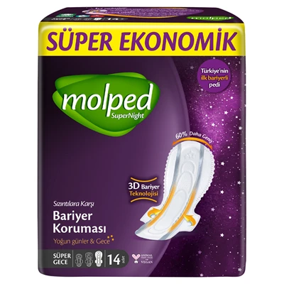 molped Super Nght Hijyenik Ped Ekonomik Paket Süper Gece 14Lü (6'li Paket) ürün görseli 1