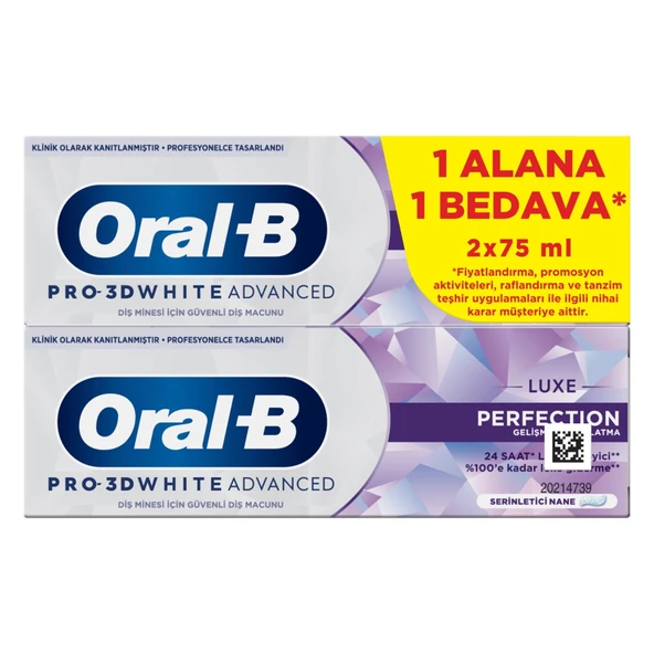 Oral-B Pro-3DW Advenced Luxe Perfection Diş Macunu 2x75 Ml (2'li Paket) ürün görseli 1
