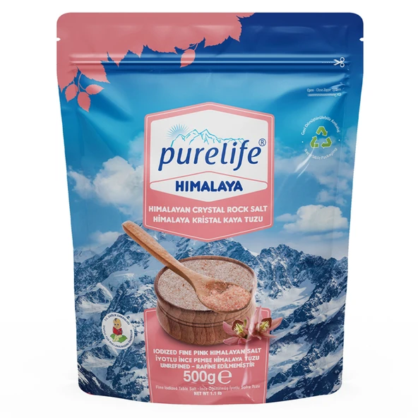 Purelife Himalaya Tuzu Pembe İyotlu İnce 500 G (5'li Paket) ürün görseli 1