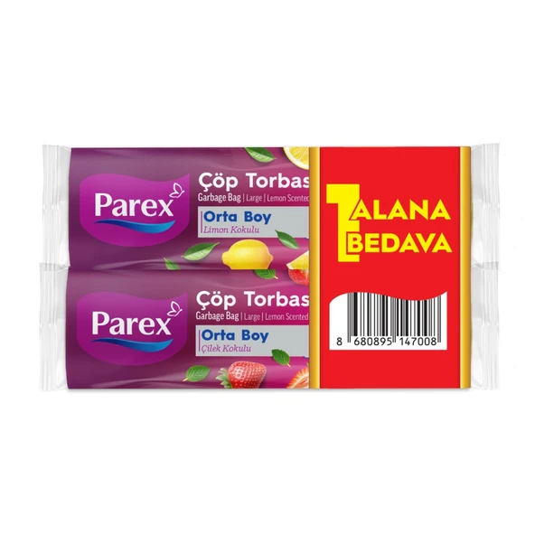 Parex Büzgülü Çöp Torbası Çilek & Limon Kokulu Orta 2 x 10'lu (4'li Paket) ürün görseli 1