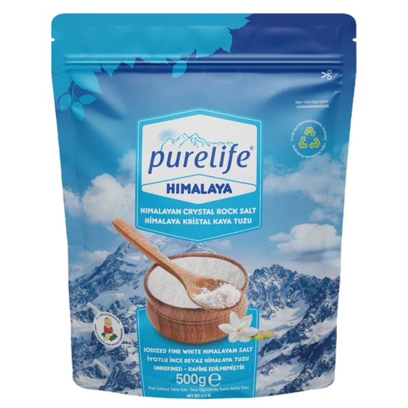 Purelife Himalaya Tuzu Beyaz İyotlu İnce 500 G (5'li Paket) ürün görseli 1