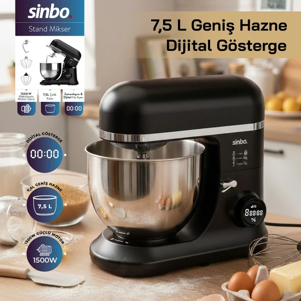 SMX-2773 Dijital Ekranlı 1500W Zaman Ayarlı Stand Mikser 7.5 lt Metal Hazne Özellikli ürün görseli 1