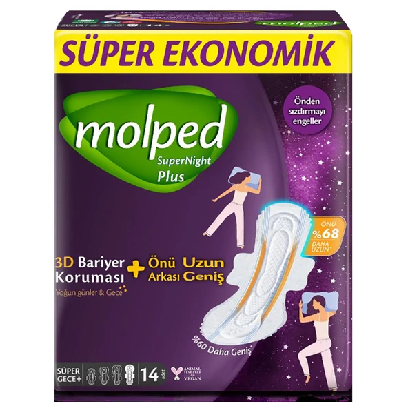 Molped Super Night Önü Uzun Hijyenik Ped 14'lü (4'li Paket) ürün görseli 1