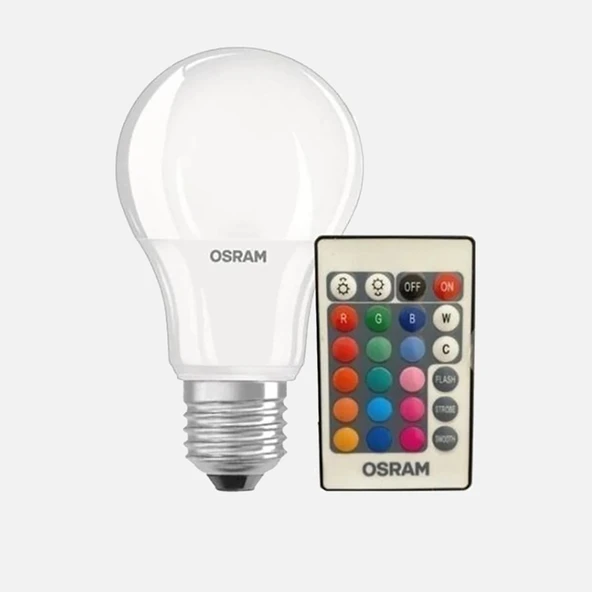 Osram Renk Değiştiren Uzaktan Kumandalı Led Ampul 9W, Sarı ve Beyaz Işık, RGB E27 A60 9W/27K-65K 806LM (4'li Paket) ürün görseli 1