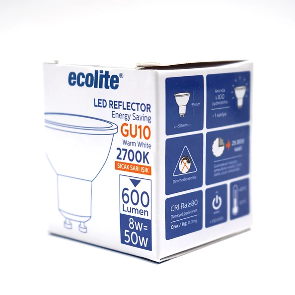 Ecolite Par 16 8 W Sarı Spot GU10 Duy Led Ampul (5'li Paket) ürün görseli 1