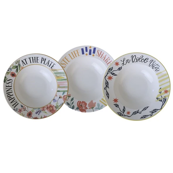 Keramika Çiçek Dekorlu Makarna Tabağı 26 Cm (4'li Paket) ürün görseli 1