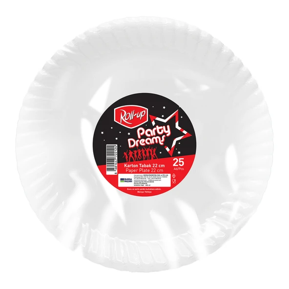Roll-Up Party Dreams Karton Tabak Beyaz 25'li 22 Cm (5'li Paket) ürün görseli 1