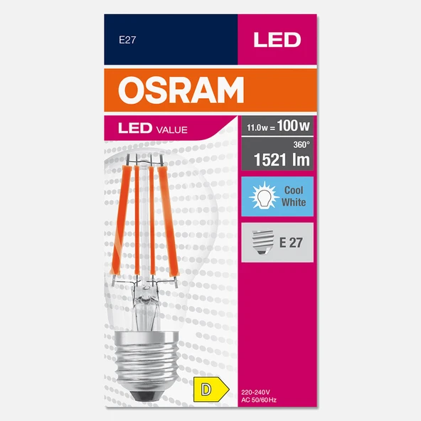 Ledv CLA100 FIL 11 W Beyaz E27 LED Ampul (6'li Paket) ürün görseli 1