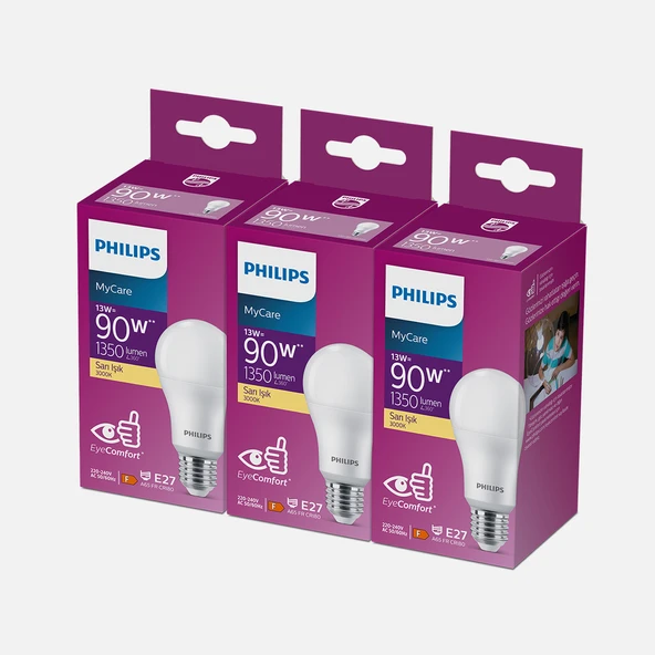 Philips Essential 13-90 W Sarı Klasik E27 Duy 3'lü Led Ampul (3'li Paket) ürün görseli 1
