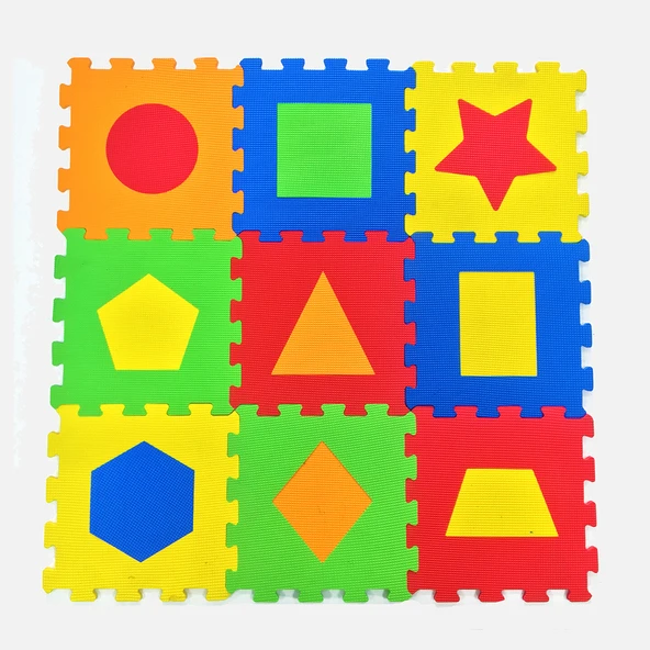 Akar Oyuncak 10'lu Geometrik Şekiller 7 mm 33x33 cm Kare Çocuk Oyun Karosu Çok Renkli (2'li Paket) ürün görseli 1