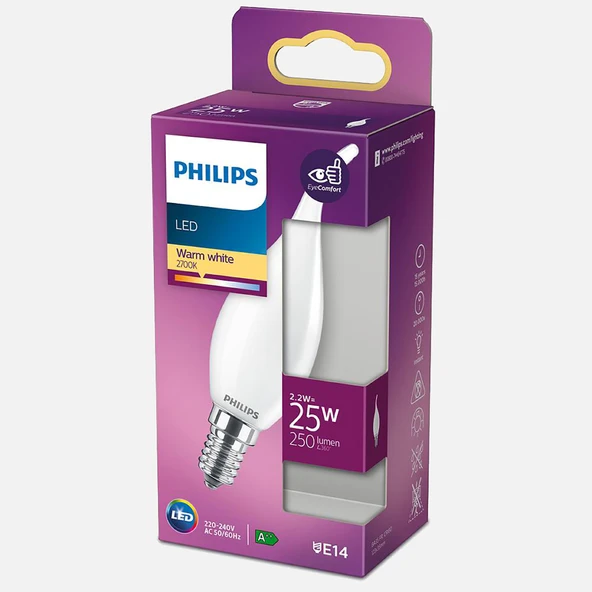Philips Led Classic BA35 WW FR 2.2 W Beyaz E14 LED Ampul (5'li Paket) ürün görseli 1