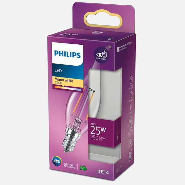 Philips Led Classic BA35 WW Cl 2 W Sıcak Beyaz E14 LED Ampul (6'li Paket) ürün görseli 1